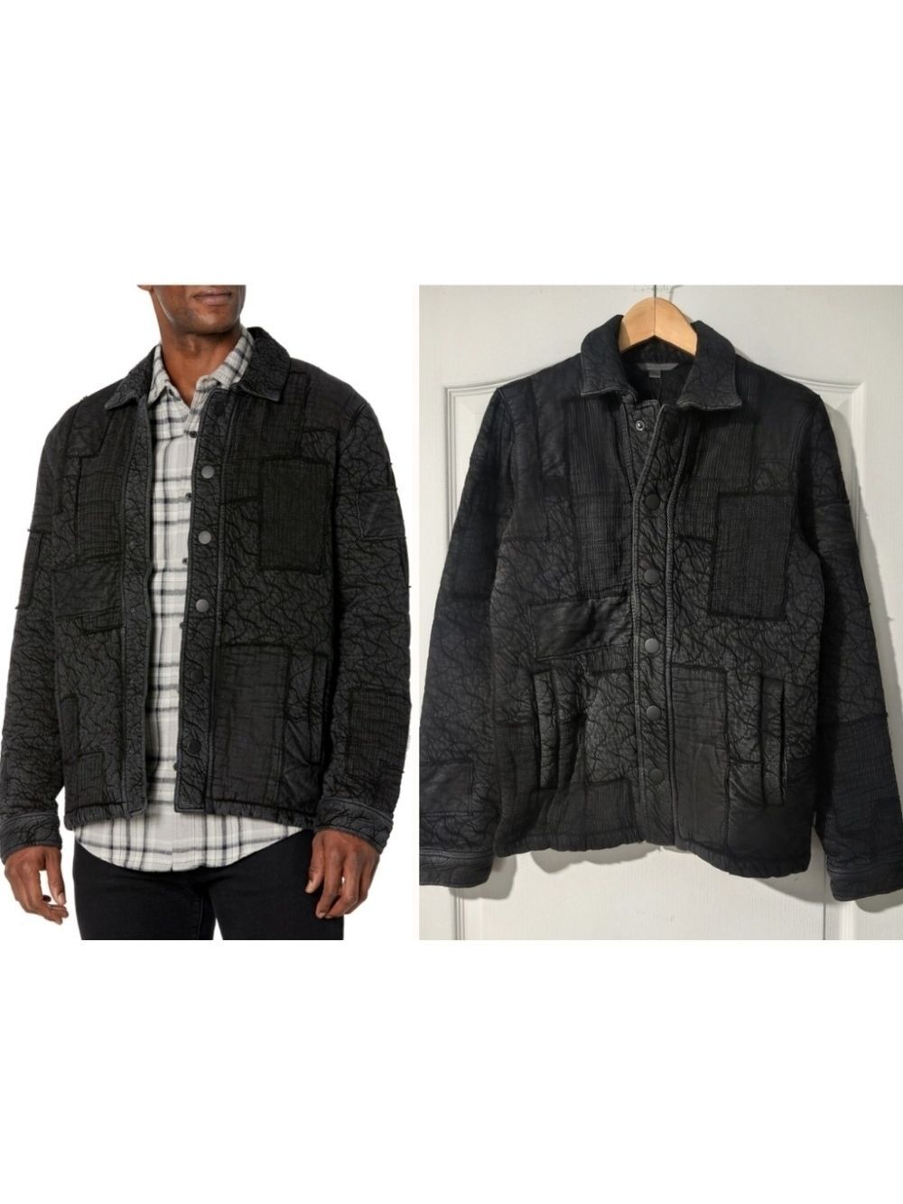 John Varvatos | Barton Patchwork Shirt Jacket In Black